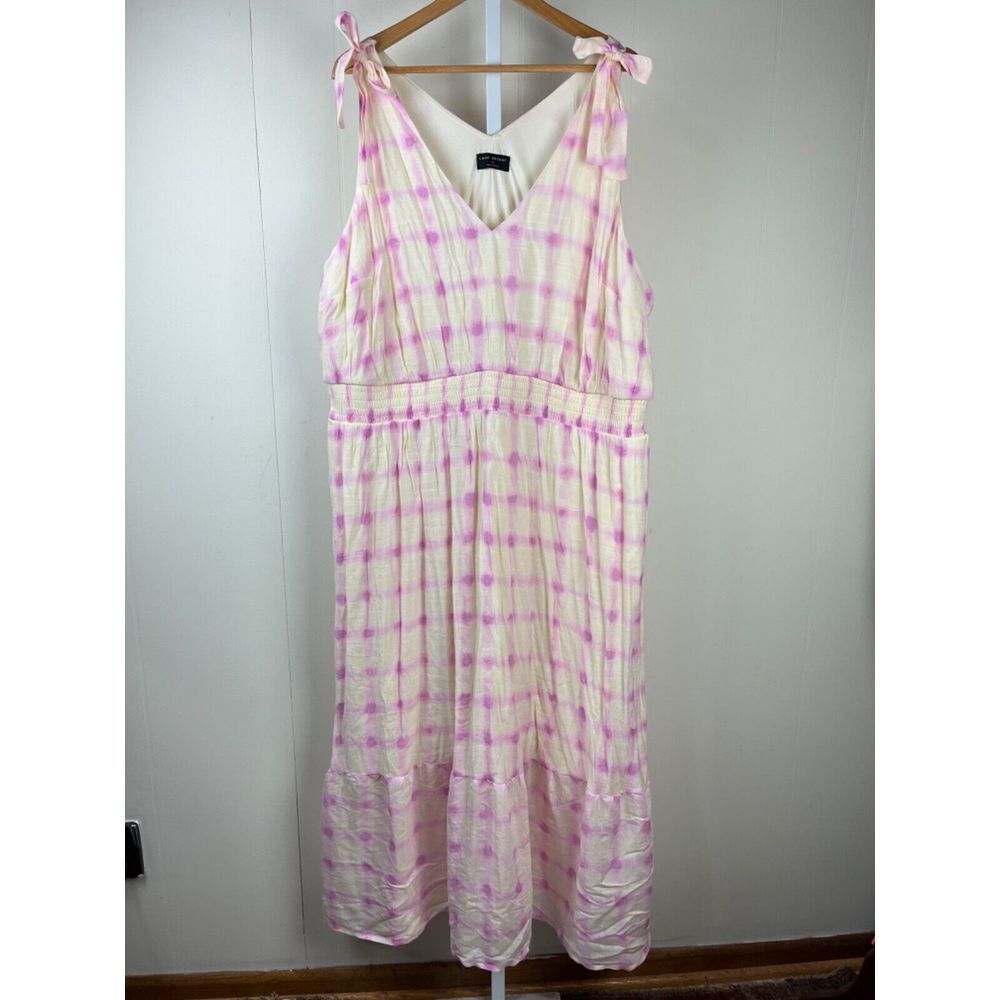 Lane Bryant Maxi Dress Womens Size 26 Pink‎ Plaid Tiered Sleeveless